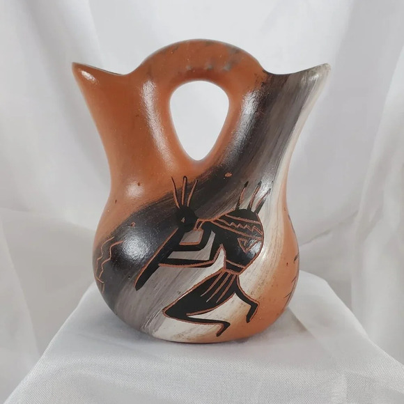 Cedar Mesa Native American Made Pottery Anasazi Rock Art Sandstone Wedding Vase - Picture 2 of 10